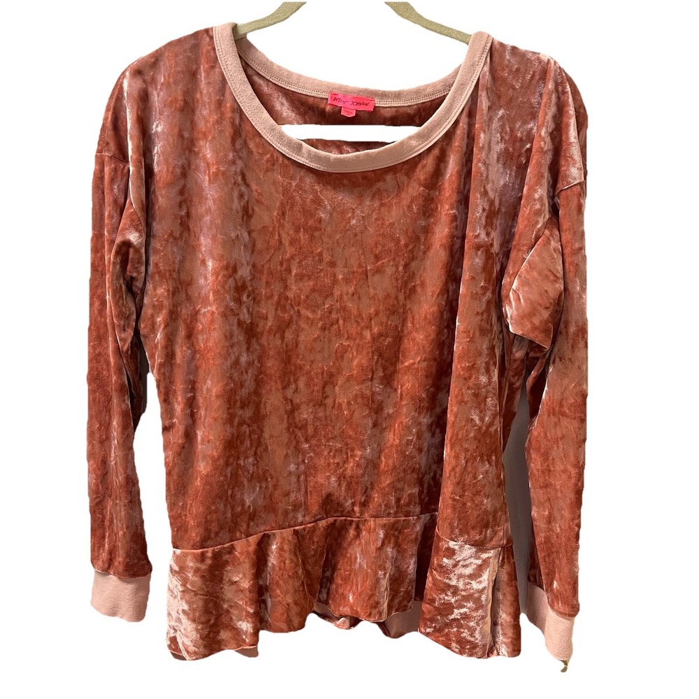 Betsey Johnson Pink Crushed Velvet Loungewear Top Women's S
